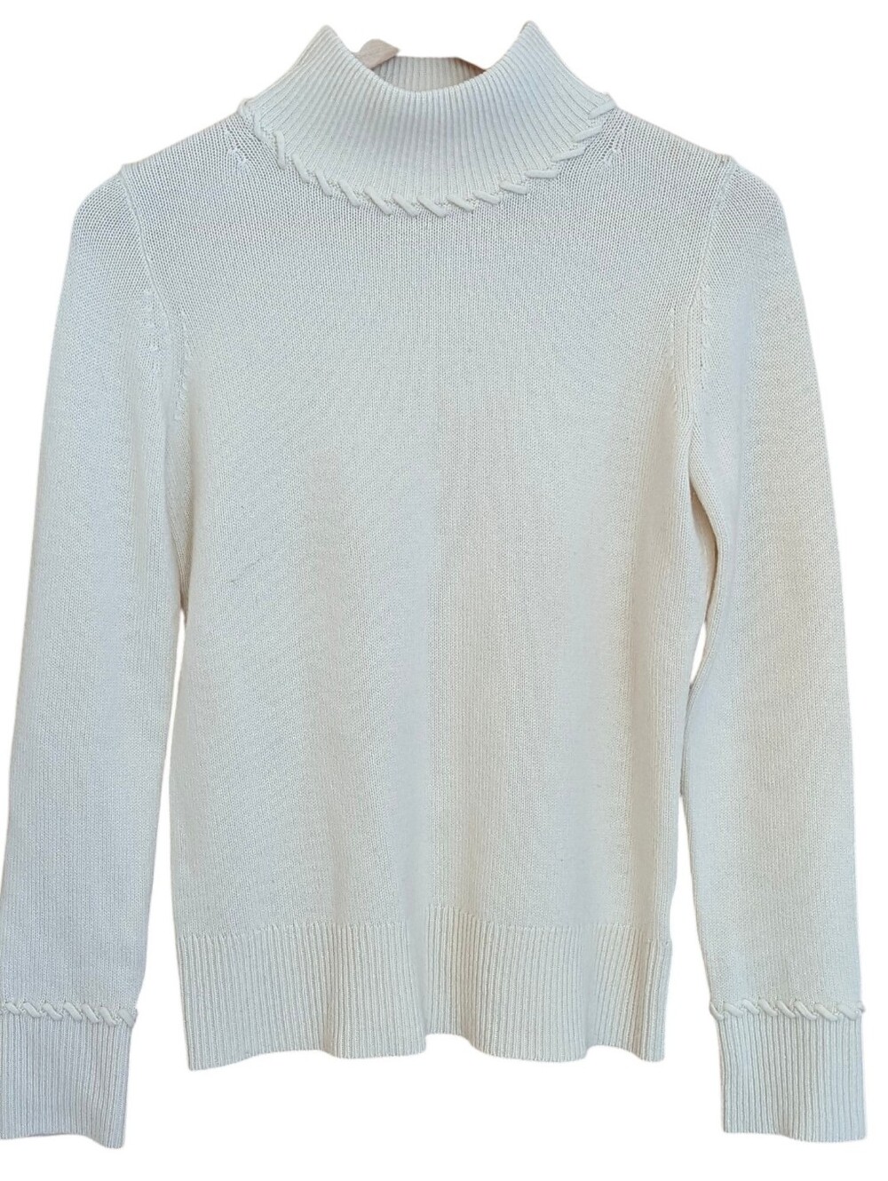 Theory Whipstitch Cashmere Turtleneck Sweater S Cream Classic Quiet Luxury